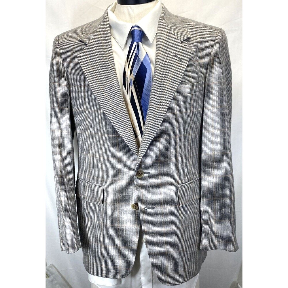 Evan Picone Men Sport Coat Two Button Jacket 38R Windowpane Suit Blazer USA